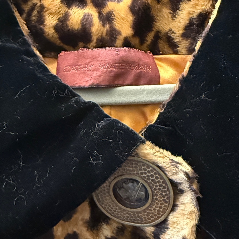 Vintage Cathy Waterman Leopard Print Long Coat with black velvet caplet - Picture 6 of 12